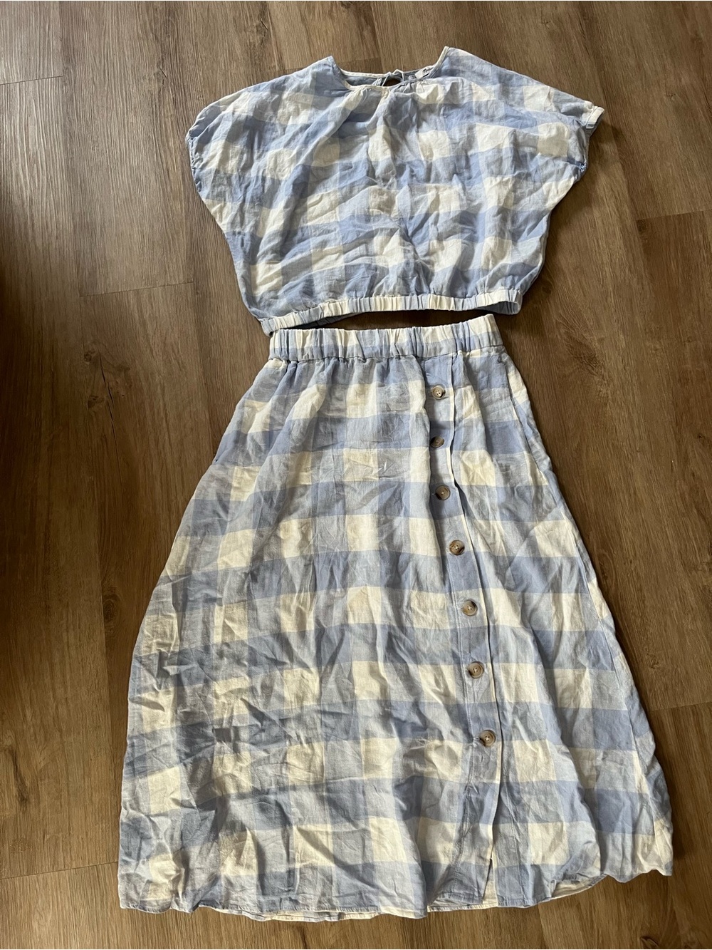 Madewell Light Blue Gingham Midi 2 piece with Button Front - Picture 2 of 7